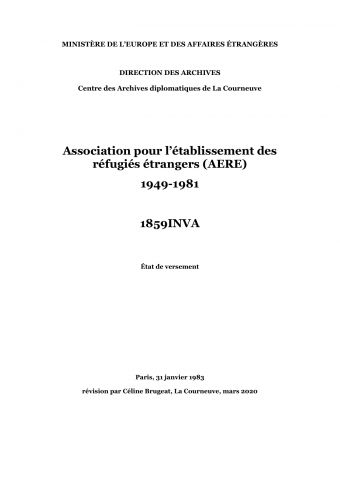 FRMAE 1859INVA, Association pour l'établissement des réfugiés étrangers, 1949-1981