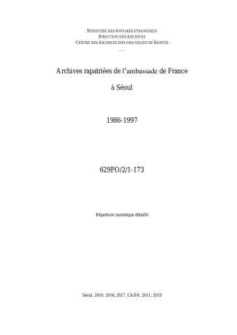 FR MAE 629PO/2, Séoul, ambassade, 1986-1997
