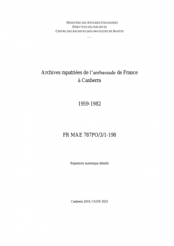 FR MAE 787PO/3/1-198, Canberra, ambassade, 1959-1982