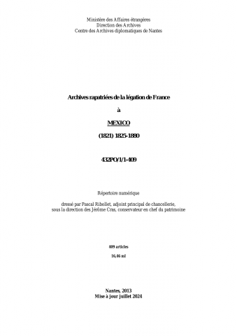 FR MAE 432PO/1, Mexico, légation, 1825-1880