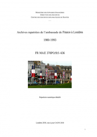 FR MAE 378PO/9/1-436, Londres, Ambassade, 1980-1993