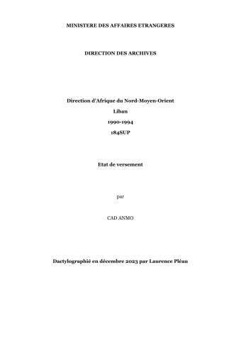 FR MAE 184SUP, Afrique du Nord et Moyen Orient, Liban, 1990-1994, version anonymisee