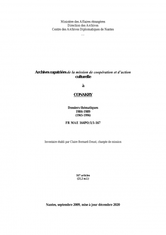 FR MAE, 164PO/1/1-167, Conakry, MCAC, 1984-1989