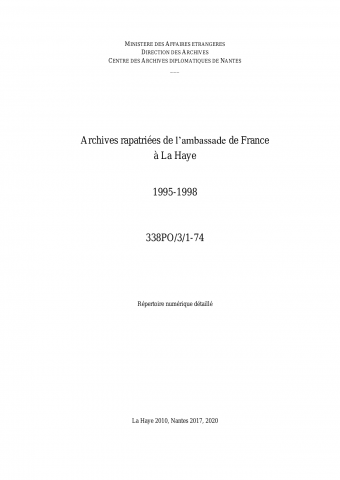 FR MAE 338PO/3/1-74, La Haye, ambassade, 1995-1998