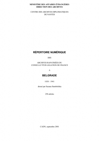 FR MAE 79PO/A, Belgrade, légation, 1838-1941
