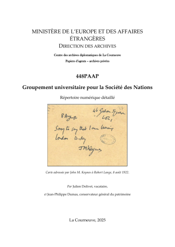 FR MAE 448PAAP, papiers du Groupement universitaire pour la Société des Nations