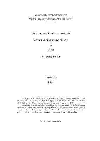 FR MAE 185PO/1/1-145, Dakar, consulat, 1960-1989