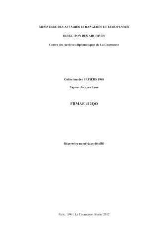 FR MAE 412QO, Collection des papiers 1940, papiers Lyon