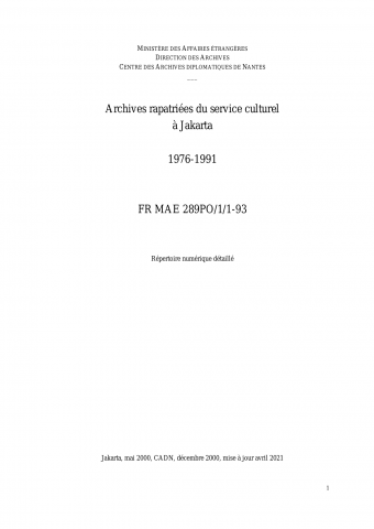 FR MAE 289PO/1/1-93, Jakarta, SC, 1976-1991