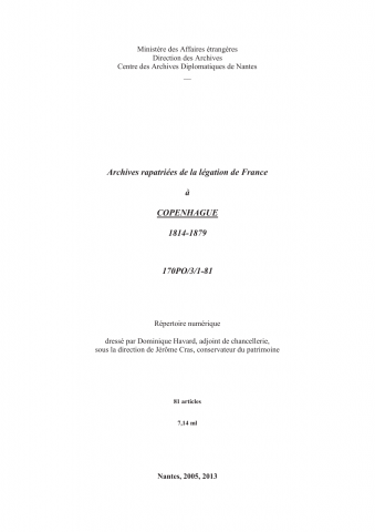 FR MAE 170PO/3, Copenhague, légation, 1814-1880