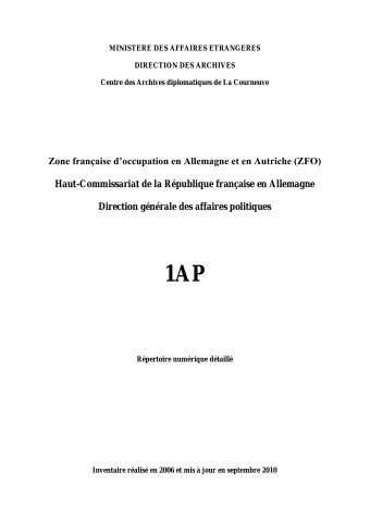 FR MAE 1AP, Direction générale des affaires politiques, 1945-1955