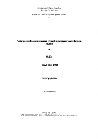 FR MAE 502PO/1/1-290, Oujda, consulat, 1956-1992