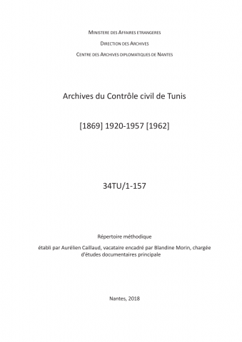 FR MAE 34TU, Protectorat français en Tunisie, contrôle civil de Tunis, 1920-1957