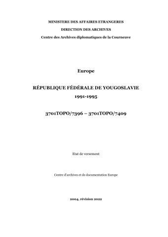 FR MAE 3701TOPO, Europe, Yougoslavie, 1991-1995
