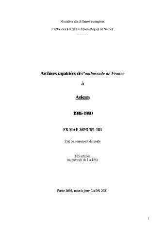 FR MAE 36PO/6/1-184, Ankara, ambassade, 1986-1990