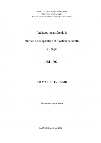 FR MAE 70PO/1/1-548, Bangui, MCAC, 1951-1997