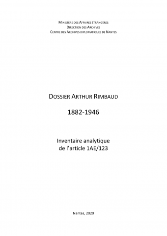 FR MAE 1AE/123, Dossier Arthur Rimbaud, 1882-1946