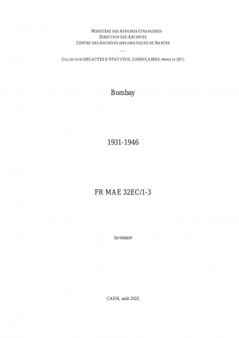 FR MAE 32EC/1-3, Bombay, état civil consulaire, primata, 1931-1946