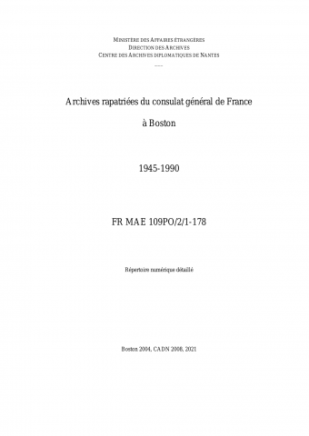 FR MAE 109PO/2/1-178, Boston, consulat, 1945-1990