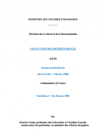 FR MAE 33AO, Transcription 1 entretien de Maurice Schumann