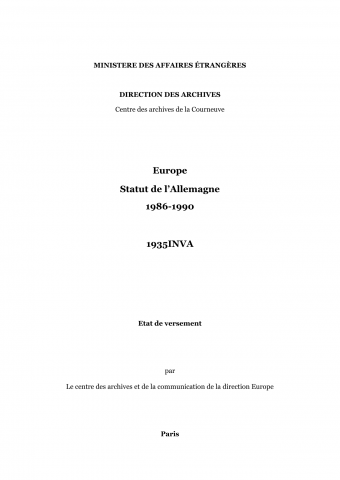 FR MAE 1935INVA, Europe, statut de l'Allemagne, 1986-1990