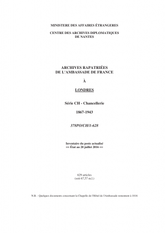 FR MAE 378PO/CH, Londres, ambassade, 1867-1943
