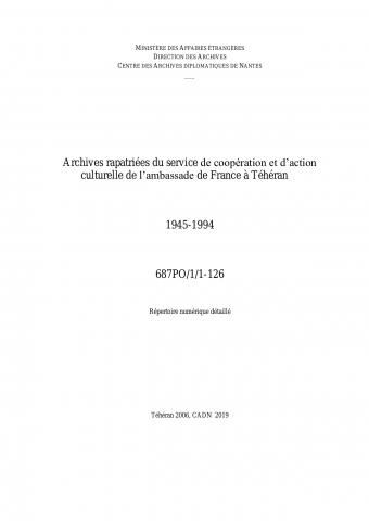 FR MAE 687PO/1, Téhéran, Service culturel et Institut français, 1945-1994