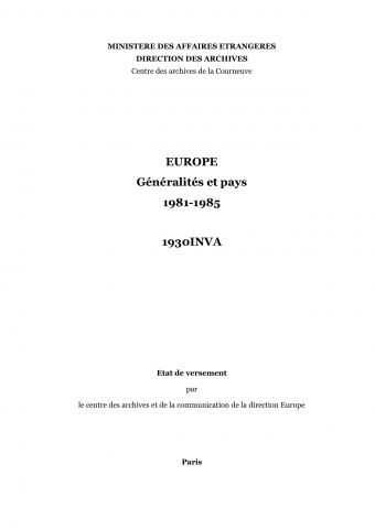 FR MAE 1930INVA, Europe, généralités et pays, 1981-1985