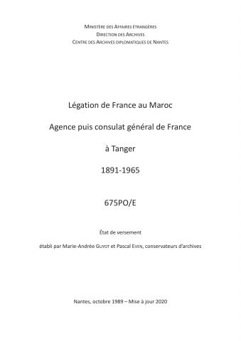 FR MAE 675PO/E, Tanger, légation, 1891-1965