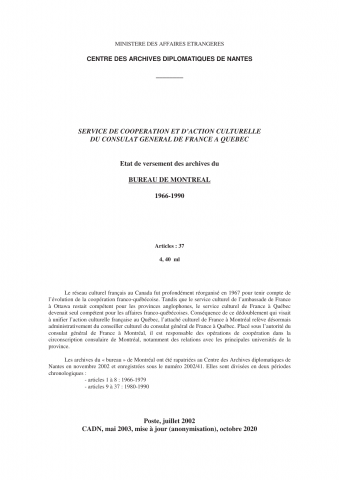 FR MAE 446PO/1, Montréal, SCAC, 1966-1990
