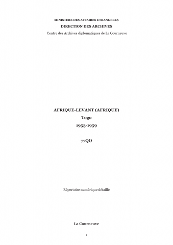 FR MAE 77QO, Afrique-Levant (Afrique), Togo, 1953-1959