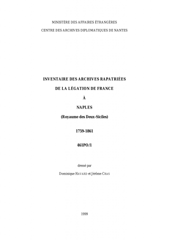 FR MAE 461PO/1, Naples, légation, 1759-1861
