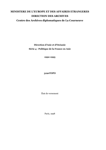 FR MAE 3190TOPO, Asie-Océanie, Politique de la France en Asie, 1992-1995