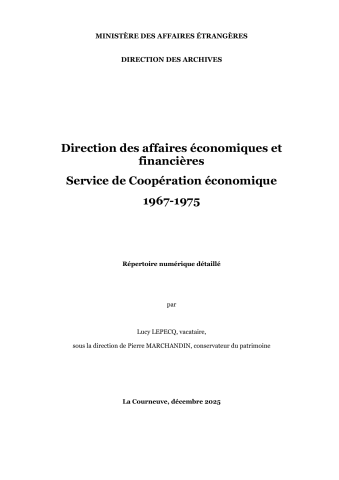 FR MAE 527QO, Direction des affaires économiques et financières, Coopération économique, 1967-1975