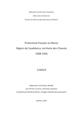 FR MAE 11MA/4, Protectorat français au Maroc, région de Casablanca, territoire des Chaouia, 1908-1956