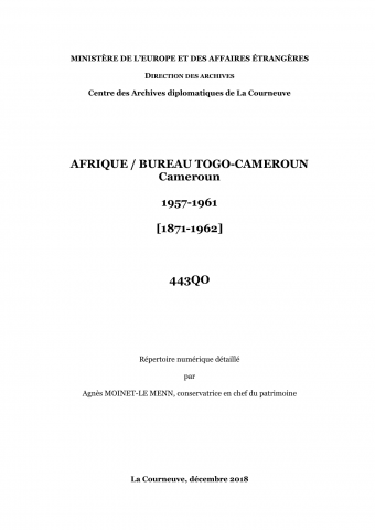 FR MAE 443QO, Afrique/Bureau Togo-Cameroun, Cameroun, 1957-1961