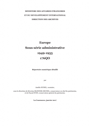 FR MAE 176QO, Europe, sous-série administrative, 1949-1955