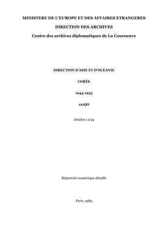 FR MAE 121QO, Asie-Océanie-Corée, 1944-1955, VNA