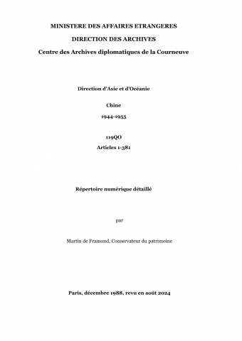 FRMAE 119QO, Asie-Océanie, Chine, 1944-1955