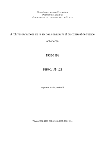 FR MAE 686PO/1/1-125, Téhéran, consulat, 1902-1999