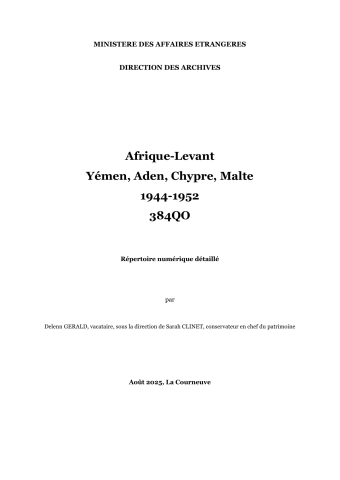 FR MAE 384QO, Yemen Aden Chypre Malte, 1944-1952