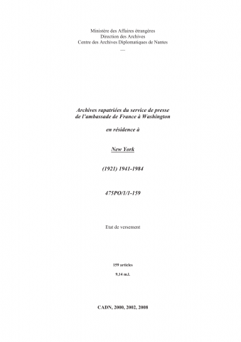 FR MAE 475PO/1, New York, service de presse, 1941-1984