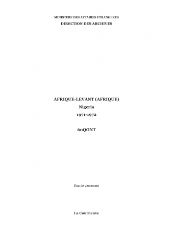 FR MAE 60QONT, Afrique-Levant (Afrique), Nigéria, 1971-1972