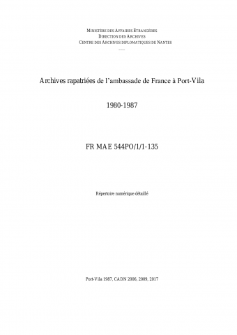 FR MAE 544PO/1/1-135, Port-Vila, ambassade, 1980-1987