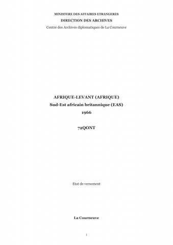 FR MAE 72QONT, Afrique-Levant (Afrique), Sud-est africain britannique (EAS), 1966