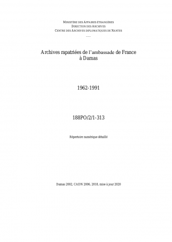 FR MAE 188PO/2/1-313, Damas, ambassade, 1962-1991