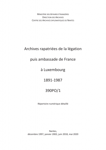 FR MAE 390PO/1, Luxembourg, ambassade, 1891-1987