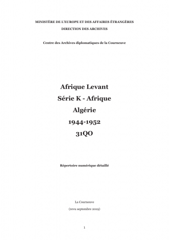 FR MAE 31QO, Afrique-Levant (Afrique du Nord), Algérie, 1944-1952