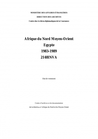FRMAE 2148INVA, Afrique du Nord - Moyen-Orient, Egypte, 1983-1989