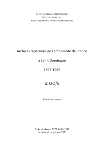 FR MAE 618PO/B, Santo Domingo, ambassade, 1897-1989